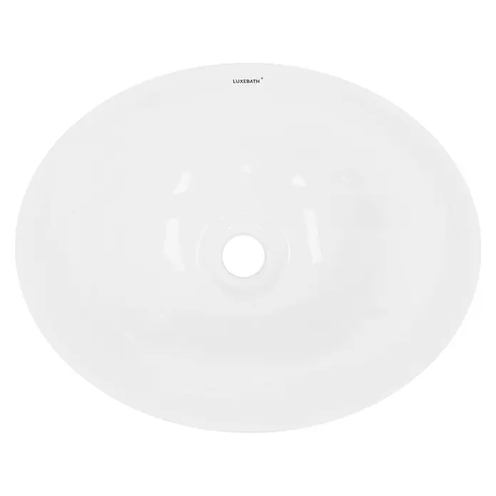 LuxeBath Waschbecken 410x330x142 mm Keramik Weiß mit Ablaufgarnitur -  - Rundes weißes LUXEBATH Keramikwaschbecken mit mittigem Abfluss.