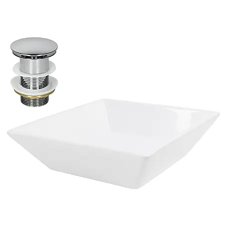 ML-Design Waschbecken Keramik Weiß 41x41x12 cm Eckig Ablaufgarnitur