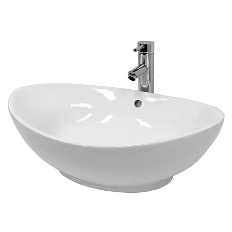 ECD Germany Waschbecken 590x390x200 mm Oval Weiß mit Ablaufgarnitur