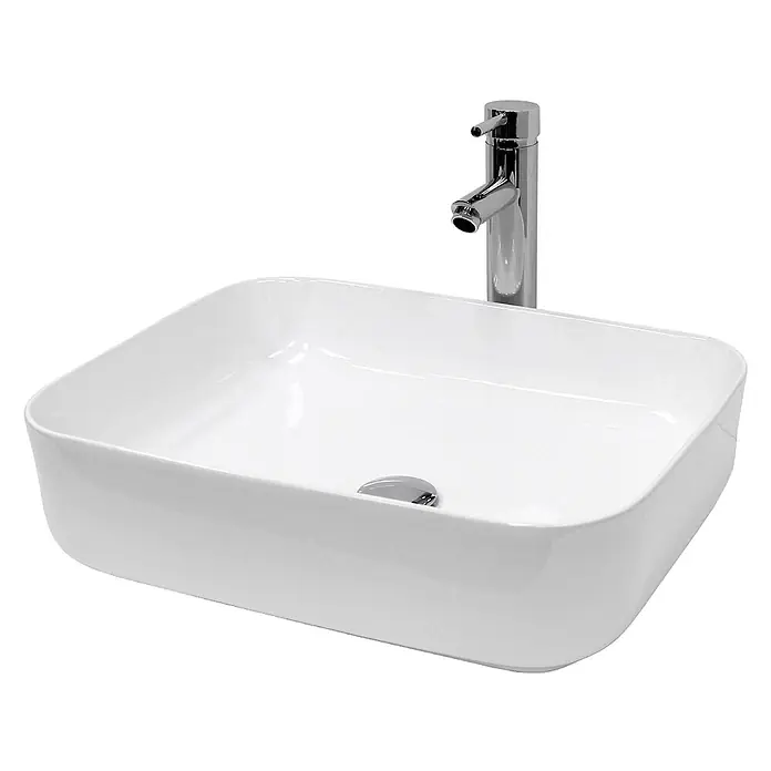 LuxeBath Waschbecken Keramik 505x395x135 mm Weiß inkl. Ablaufgarnitur -  - Weißes, rechteckiges Keramik-Aufsatzwaschbecken mit Chromarmatur.