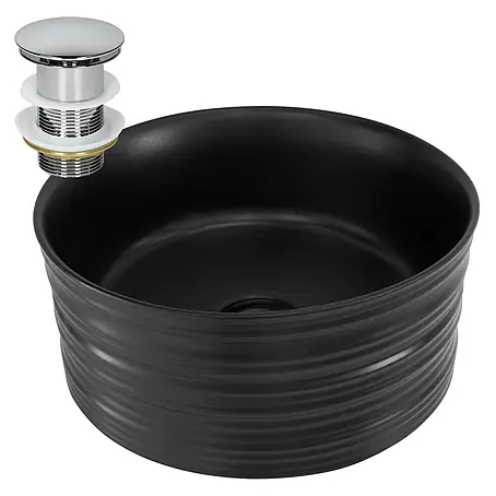 ML-Design Waschbecken Keramik Schwarz Matt Ø41x18 cm Rund Ablaufgarnitur