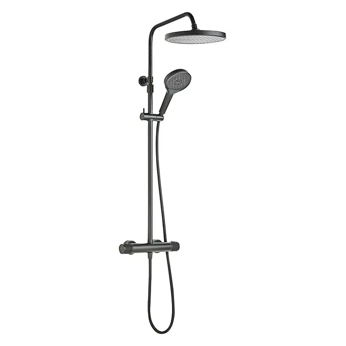 SCHÖNER WOHNEN-Kollektion Duschsystem Glaia mit Thermostat Wassersparend Mattschwarz - Anzahl Strahlarten: 3 Stk., Mattschwarz - Mattschwarzes Duschsystem mit rundem Kopfbrause, verstellbarer Handbrause und Thermostatmischer.