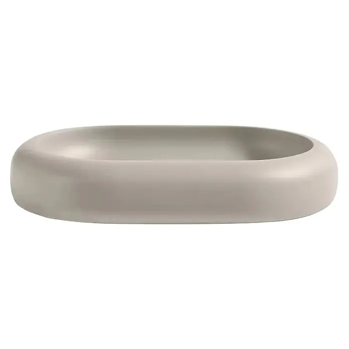 Spirella Jabonera - 8,3 x 12,7 x 2,2 mm, Gris - Un lavabo o macetero ovalado liso gris claro con bordes redondeados.