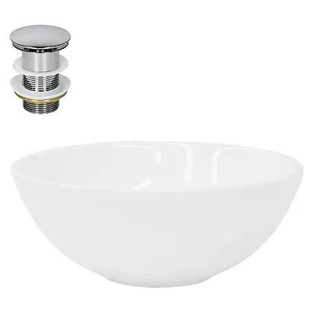 LuxeBath Waschbecken Keramik Weiß Glänzend Ø 28x11,6 cm Ablaufgarnitur