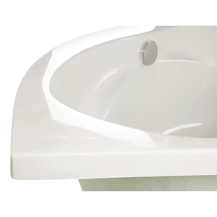 Calmwaters® Eckbadewanne Komplettset 140x140 cm mit Wannenträger & Ablaufgarnitur, Acrylwanne Original, Duowanne für 2, Sitzbadewanne, Set Badewanne komplett, Eckwanne 140 x 140, Weiß, 99000089 -  - Weißer Badewanneninnenraum mit Überlauf, glänzende Oberfläche.