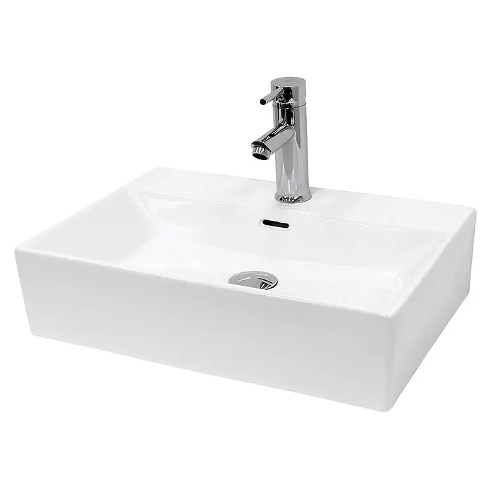 LuxeBath Waschbecken Keramik 415x360x130 mm Eckig Weiß mit Ablaufgarnitur -  - Rechteckiges weißes Keramikwaschbecken mit modernem Chromarmatur.