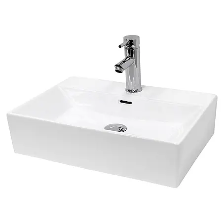 LuxeBath Waschbecken Keramik 415x360x130 mm Eckig Weiß mit Ablaufgarnitur