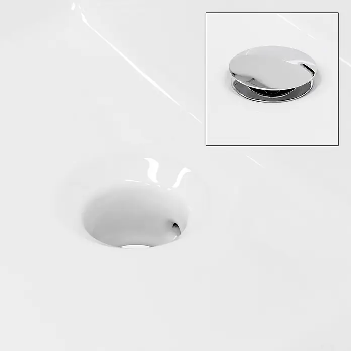 LuxeBath Waschbecken Keramik Waschtisch 415x360x130mm Eckig Weiß Spülbecken -  - Weißes Keramikwaschbecken mit Abfluss und glänzendem Chrom-Pop-up-Stopfen.