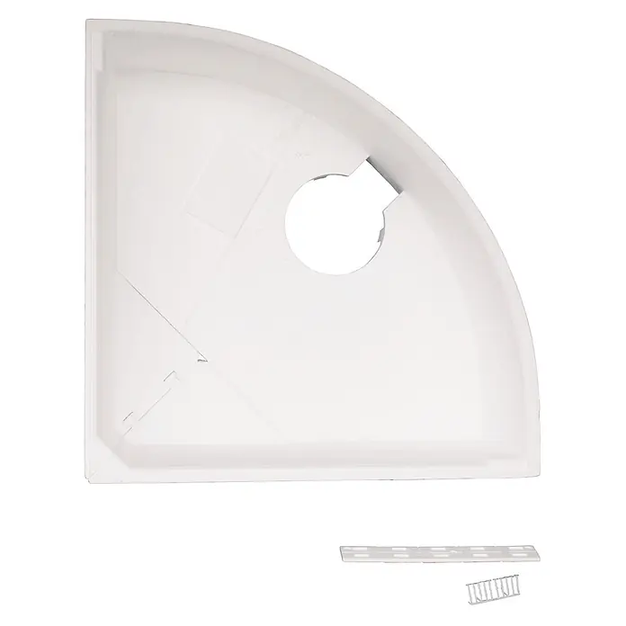 Calmwaters® Eckbadewanne Komplettset 140x140 cm mit Wannenträger & Ablaufgarnitur, Acrylwanne Original, Duowanne für 2, Sitzbadewanne, Set Badewanne komplett, Eckwanne 140 x 140, Weiß, 99000089 -  - Weißes, viertelrundes Duschelement mit Ablaufaussparung für bodengleiche Duschen, inkl. Montagezubehör.