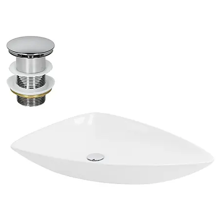 LuxeBath Waschbecken Keramik Weiß 69x46x13cm Dreieckig inkl. Ablaufgarnitur