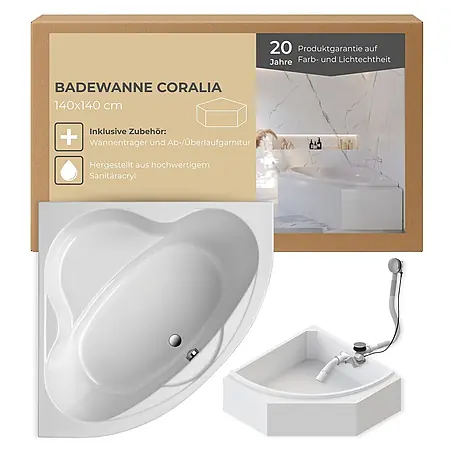 Interpromo  Eckbadewanne Coralia Komplettset inkl. Wannenträger 140 x 140