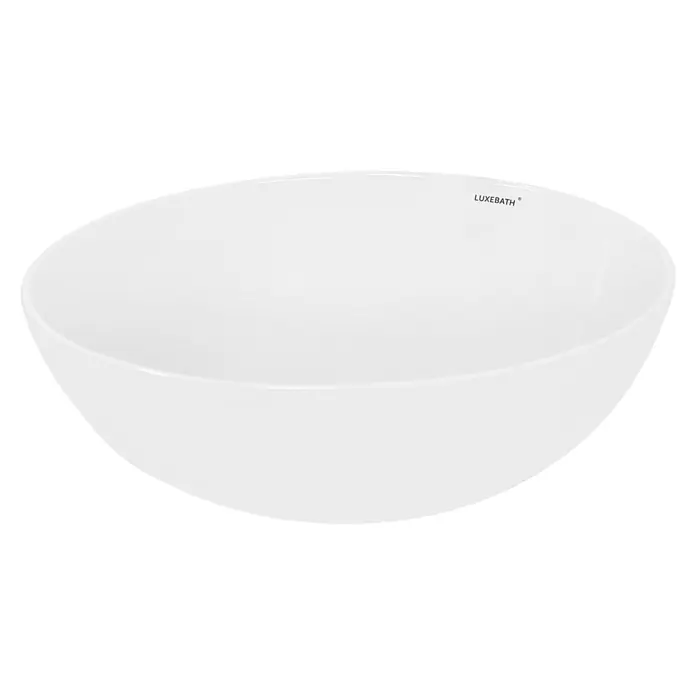 LuxeBath Waschbecken Keramik Waschtisch Ø 400 x 147 mm Rund Weiß Spülbecken -  - Weißes ovales Badezimmerwaschbecken mit asymmetrischer Form und polierter Oberfläche, mit LUXEBATH-Logo.