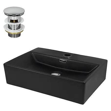LuxeBath Waschbecken Keramik Schwarz Matt 515x360x130 mm mit Ablaufgarnitur