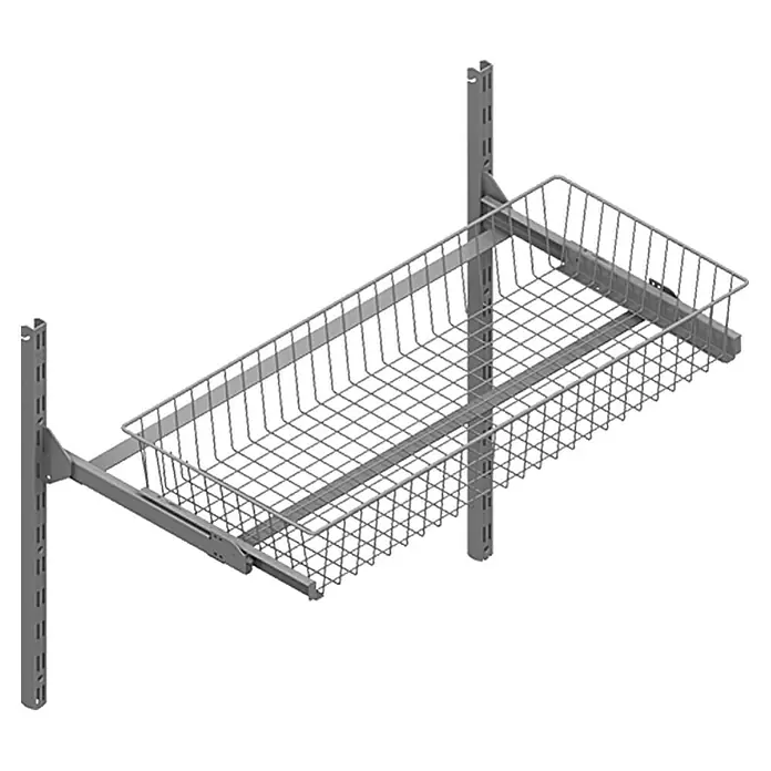 Element System Drahtkorb - 35 x 80 cm, Mit Auszug, Weiß/Aluminium - Ausziehbarer Drahtkorb mit Schienen zur Wandmontage. Ideal für Küche oder Vorratsraum, um Ordnung zu schaffen und den Platz optimal auszunutzen.