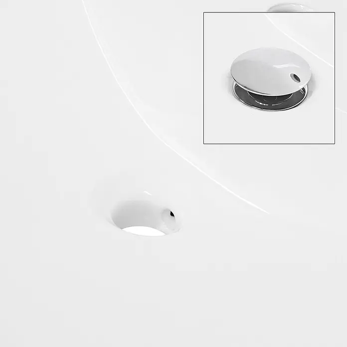 LuxeBath Waschbecken Keramik Weiß 52,5x21x45 cm Eckig Einbauwaschtisch -  - Weißes Keramikwaschbecken mit offenem Abfluss, inklusive Nahaufnahme eines Chrom-Pop-up-Stopfens.
