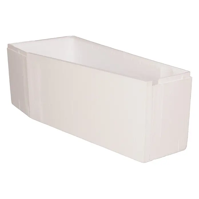 Calmwaters Raumsparbadewanne Essential Small - Sanitäracryl, Weiß, Rechts - Weißer rechteckiger Schaumstoffbehälter mit offener Oberseite, geeignet zur Lagerung oder Isolierung.