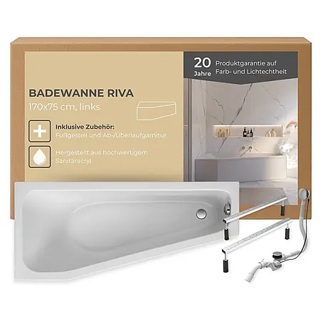 Interpromo  Raumsparbadewanne Riva Links Komplettset inkl. Fußgestell 170 x 75