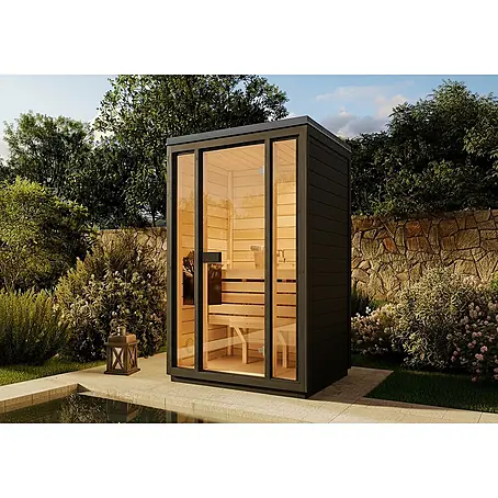 Gartensauna Kuuma S black138x111cm Schwarz 42mm Wandstärke
