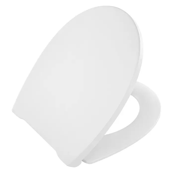 Calmwaters® WC-Sitz Family, Toilettendeckel mit integriertem Kindersitz, einzeln lösbar, Absenkautomatik, 2 Montage-Optionen von oben, abnehmbar, antibakteriell, ovale Klobrille Weiß -  - Weißer, ovaler Toilettensitz mit Deckel, leicht geöffnet.