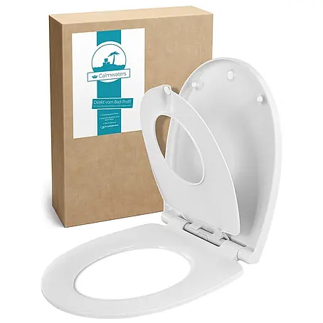 Calmwaters® WC-Sitz Family, Toilettendeckel mit integriertem Kindersitz, einzeln lösbar, Absenkautomatik, 2 Montage-Optionen von oben, abnehmbar, antibakteriell, ovale Klobrille Weiß