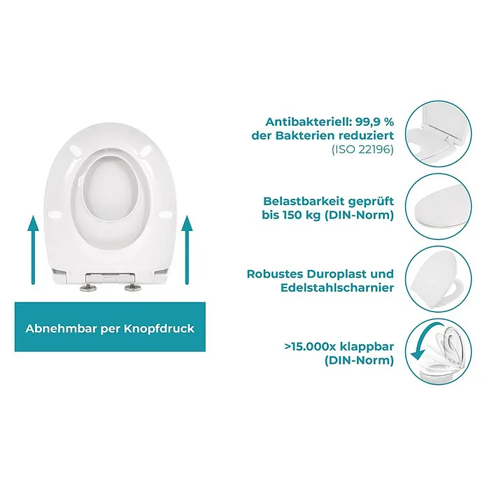 Calmwaters® WC-Sitz Family, Toilettendeckel mit integriertem Kindersitz, einzeln lösbar, Absenkautomatik, 2 Montage-Optionen von oben, abnehmbar, antibakteriell, ovale Klobrille Weiß -  - Weißer Toilettensitz mit abnehmbarer Funktion, robustem Duroplast, Edelstahl-Scharnier, antibakteriell und bis 150 kg belastbar.