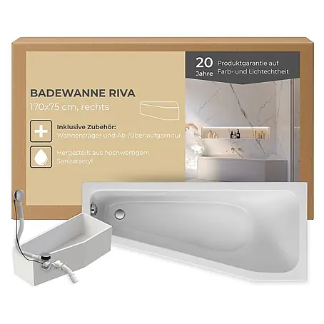 Interpromo  Raumsparbadewanne Riva Rechts Komplettset inkl. Wannenträger 170 x 75