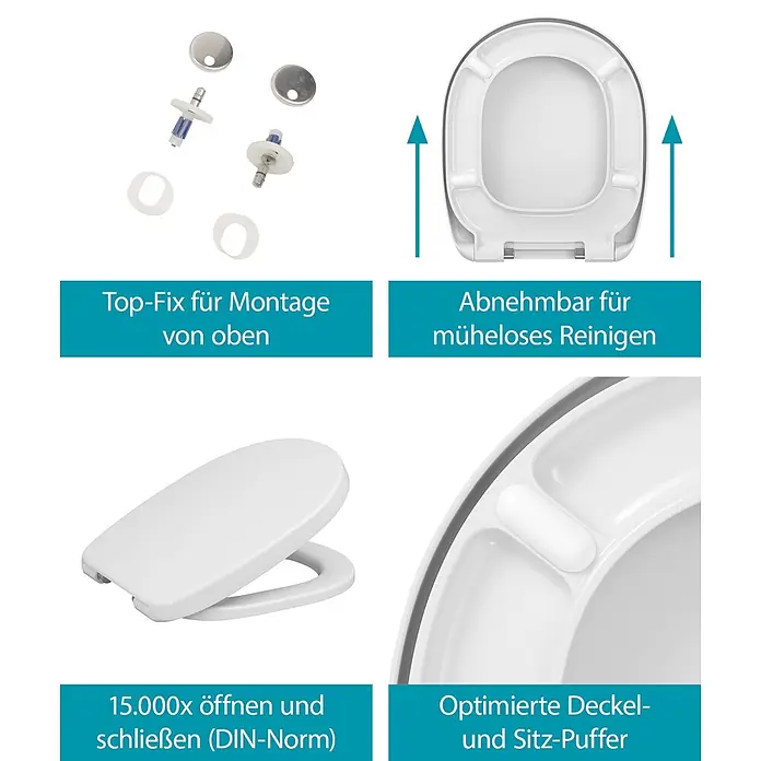 Calmwaters WC-Sitz für Ideal Standard Connect | Toilettensitz Absenkautomatik | Duroplast | Take-Off & Top-Fix | Überlappend | Edelstahlscharnier | Made in EU | Weiß | 26LP6261 -  - Weißer WC-Sitz mit Top-Fix-Montage, abnehmbar zur Reinigung und optimierten Deckel-/Sitzpuffern für Langlebigkeit.