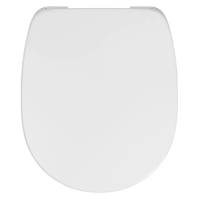Calmwaters WC-Sitz für Ideal Standard Connect | Toilettensitz Absenkautomatik | Duroplast | Take-Off & Top-Fix | Überlappend | Edelstahlscharnier | Made in EU | Weiß | 26LP6261 -  - Weißer D-förmiger Toilettensitz aus Kunststoff.