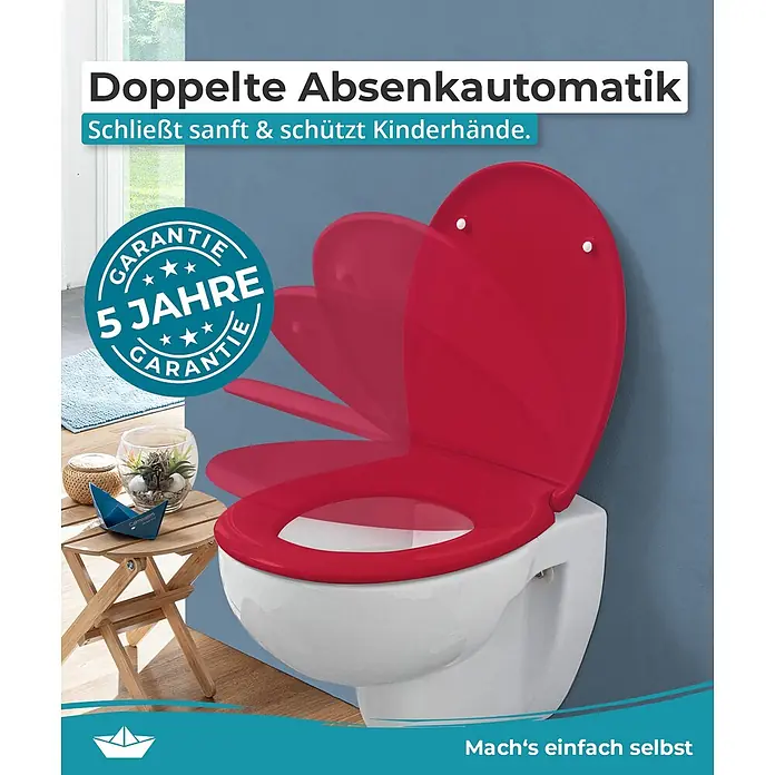 Calmwaters WC-Sitz Original - Duroplast, Rot, Mit Absenkautomatik - Roter WC-Sitz mit doppelter Absenkautomatik, schließt sanft und schützt Kinderhände. 5 Jahre Garantie.