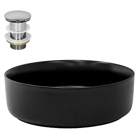 ML-Design Waschbecken Schwarz Matt Ø360x120 mm mit Ablaufgarnitur