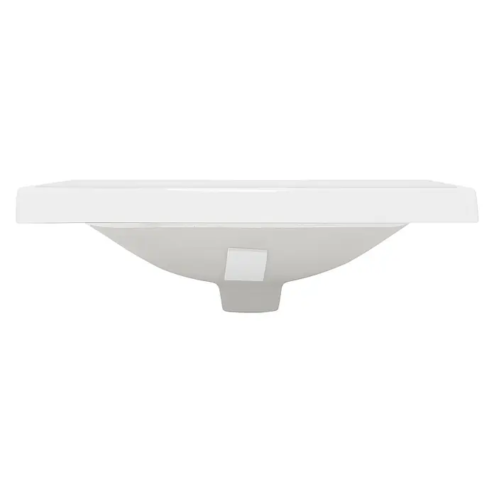 LuxeBath Waschbecken Keramik Weiß 51x15,5x41,5 cm Eckig Einbauwaschtisch -  - Weißes Keramikwaschbecken, von unten gezeigt, mit Abflussanschluss.