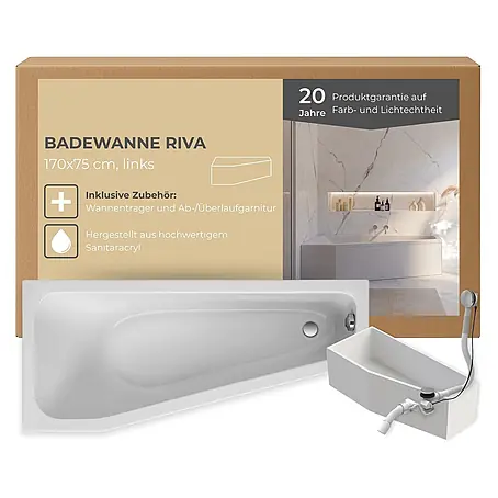 Interpromo  Raumsparbadewanne Riva Links Komplettset inkl. Wannenträger 170 x 75