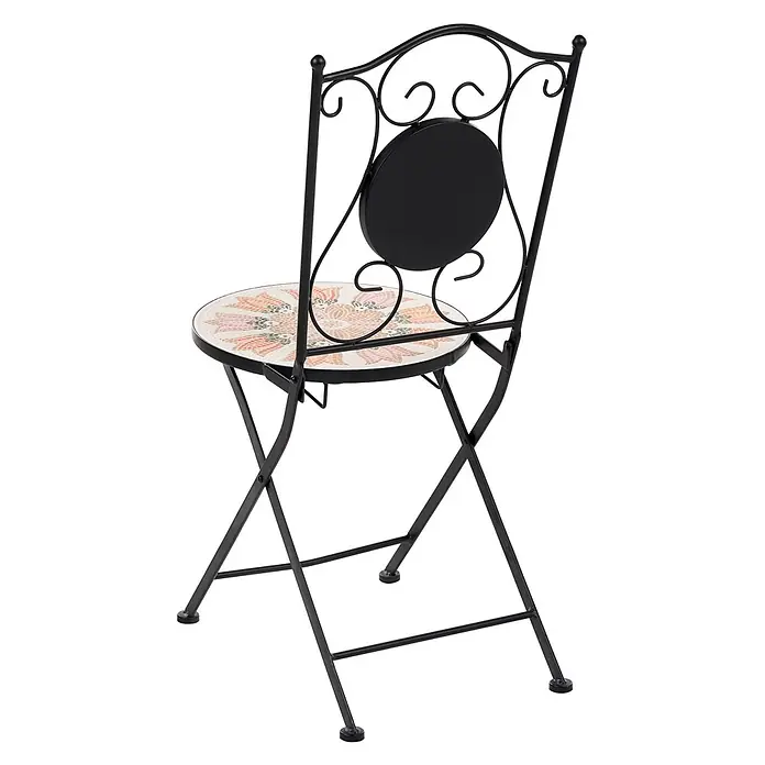 2er-Set Gartenstuhl SETTALA in Bunt/Schwarz/Weiß -  - Schwarzer Klappstuhl aus Metall mit dekorativer, floraler Mosaik-Sitzfläche. Ideal für Garten oder Terrasse.