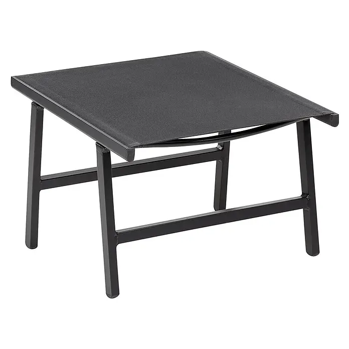 2er-Set Gartenstuhl MARCEDDI in Schwarz -  - Quadratischer schwarzer Outdoor-Hocker mit stabilem Metallrahmen und schwarzer Webstoff-Oberfläche.