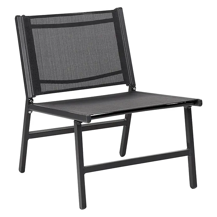 2er-Set Gartenstuhl MARCEDDI in Schwarz -  - Schwarzer Outdoor-Stuhl mit Metallrahmen, Netzrückenlehne und Stoffsitz.
