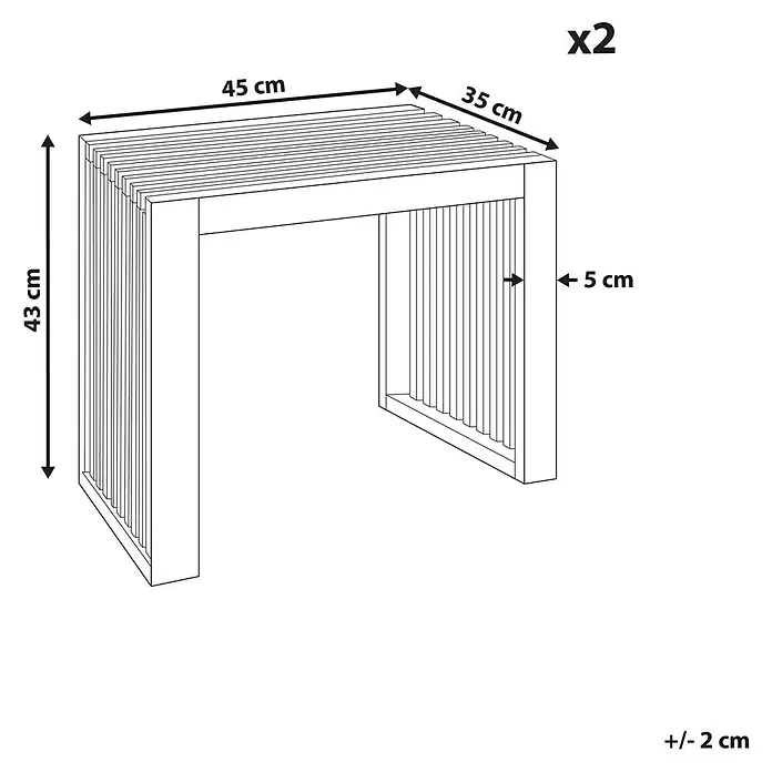 Beliani Gartenstuhl-Set BELLANO - 2 Stk., Akazienholz, Braun, B x T x H: 45 x 35 x 43 cm - Helle Holzbank mit Lamellen, 45x35x43 cm, im Doppelpack.