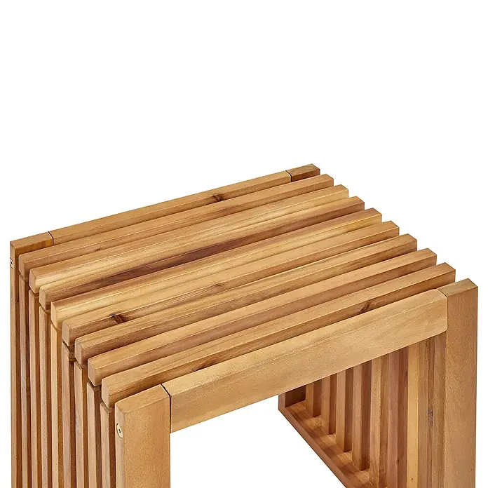 Beliani Gartenstuhl-Set BELLANO - 2 Stk., Akazienholz, Braun, B x T x H: 45 x 35 x 43 cm - Lattenbank oder Beistelltisch aus hellem Holz.