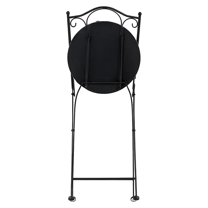 2er-Set Gartenstuhl SIROLO in Weiß/Blau/Schwarz -  - Schwarzer Klapptisch aus Metall mit runder Platte und dekorativen Schnörkeln.