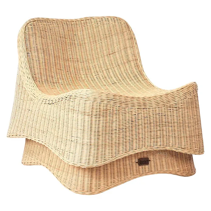 2-tlg Gartenstuhl AIGANI in Naturfarben/Beige -  - Rattan-Lounge-Sessel mit gewelltem, ergonomischem Design. Natürliches Flechtmaterial für bequemes Sitzen.