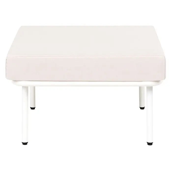 2-tlg Gartenstuhl BAUCINA in Beige/Weiß -  - Quadratischer hellbeiger Stoff-Ottoman mit weißem Metallrahmen.