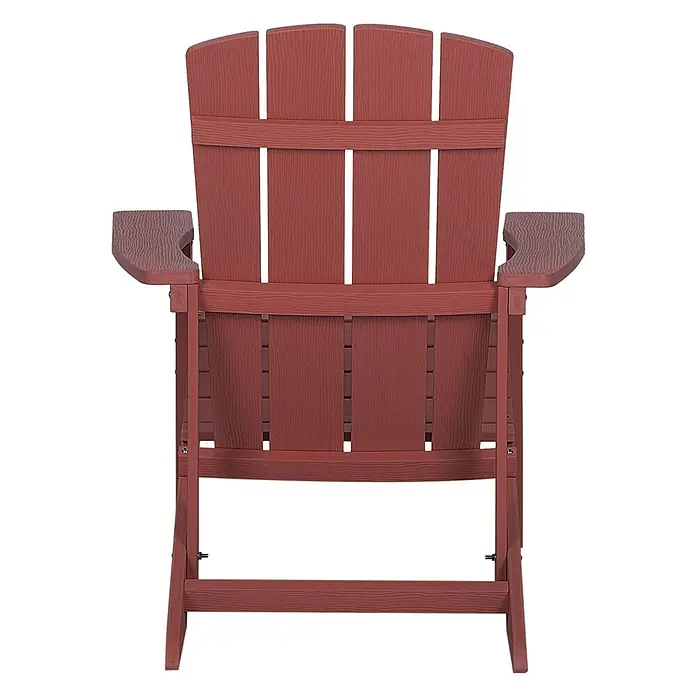 2-tlg Gartenstuhl ADIRONDACK in Rot -  - Roter Adirondack Stuhl, Rückansicht, mit Holzmaserung.