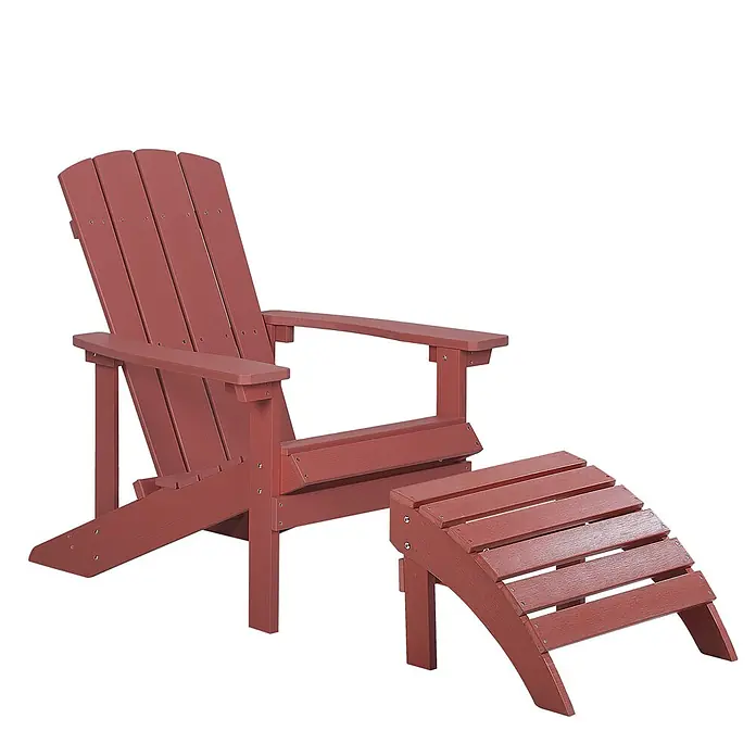 2-tlg Gartenstuhl ADIRONDACK in Rot -  - Rotbrauner Adirondack-Sessel mit passendem Hocker, ideal zum Entspannen im Freien.