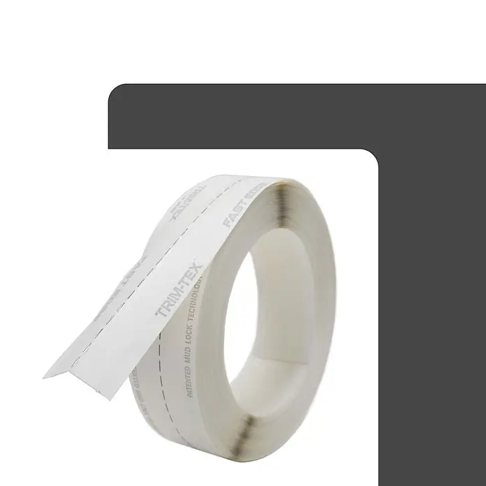 Protektor Kantenschutz für Trockenbau 30,4m Kantenprofil Rolle Trockenbau -  - Weiße Rolle TRIM-TEX Trockenbau-Klebeband mit "Fast Edge" und "Patented Mud Lock Technology" Schriftzug, zeigt perforierte und klare Kanten.