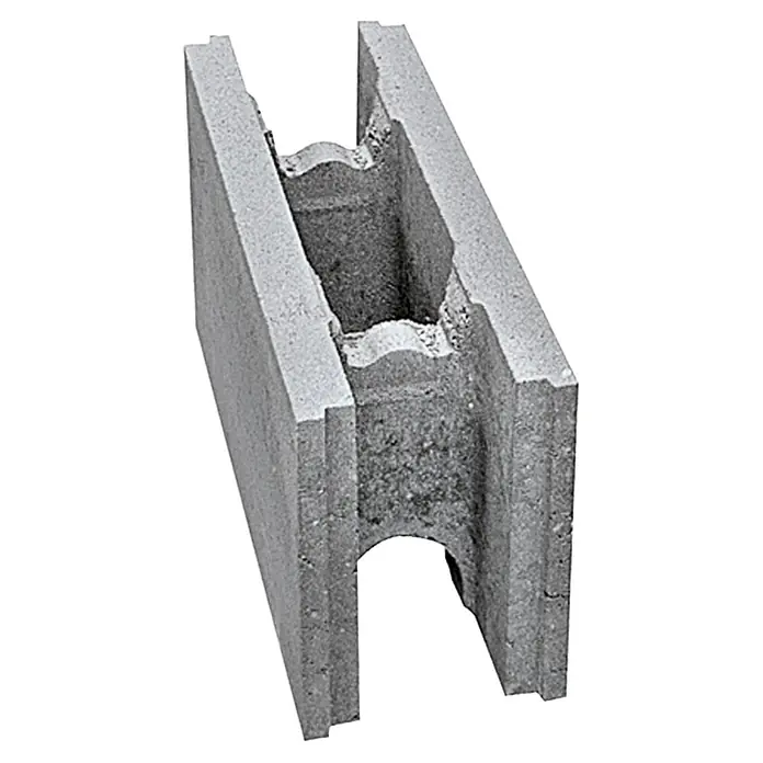 EHL Schalungsstein - 50 x 17,5 x 25 cm - Grauer Hohlblockstein mit einer H-förmigen Struktur, der für Bauprojekte verwendet wird. Ideal für robuste, stabile Wände.