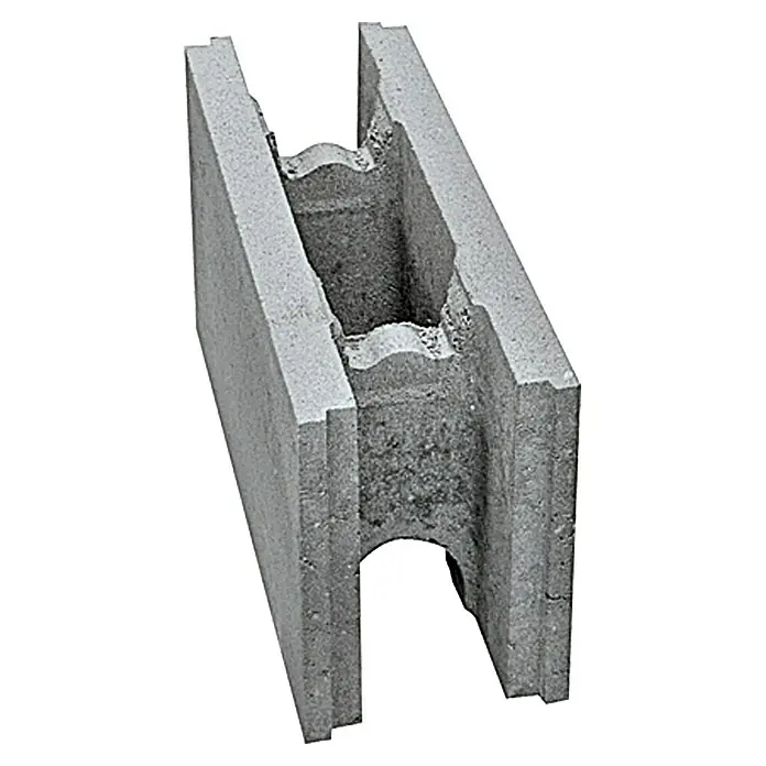EHL Schalungsstein - 50 x 17,5 x 25 cm - Grauer Hohlblockstein mit einer H-förmigen Struktur, der für Bauprojekte verwendet wird. Ideal für robuste, stabile Wände.
