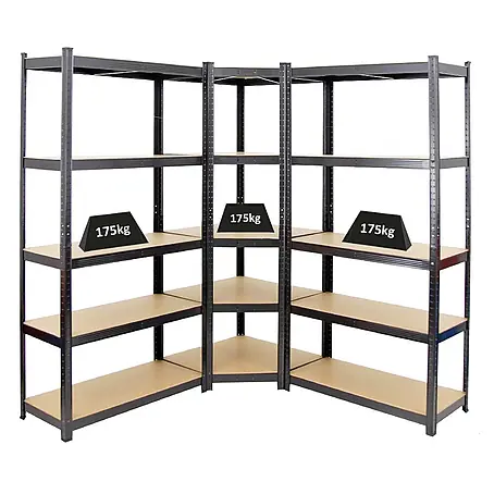 Mega Deal | 1x Eckregal + 2x Schwerlastregal Ragnar | Fachlast 175 kg | Schwarz