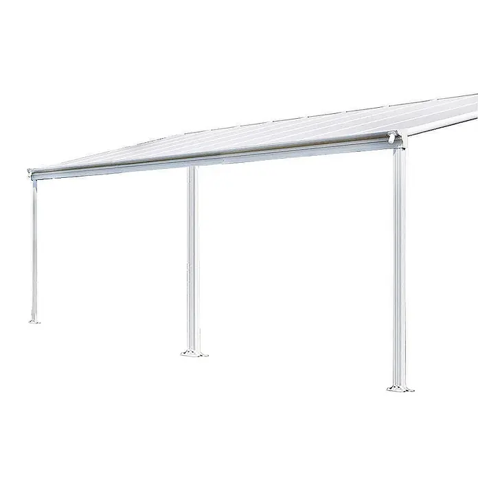 HOME DELUXE - Terrassenüberdachung SOLIS | Farbe: Weiß, Größe: 435 / 442 x 300 / 303 x 278 / 226 cm -  - Weißes Aluminium-Carport oder Terrassendach mit transparentem Dach, gestützt von vier Pfosten.