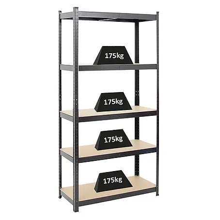 PROREGAL Schwerlastregal Ragnar HxBxT 180x90x40cm 5 MDF-Platten-Ebenen Fachlast 175 kg Schwarz