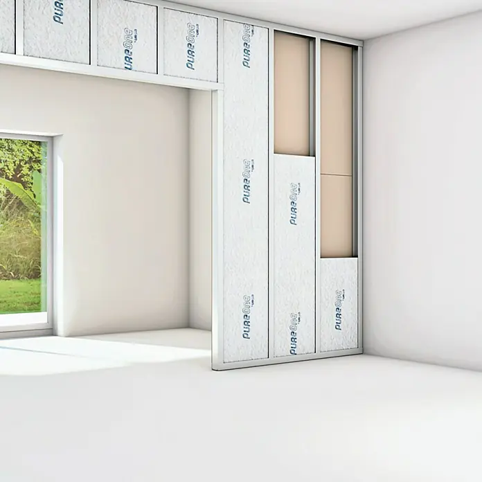 Ursa PureOne Glaswolle Trennwandplatte 037Stärke: 40 mm, Wärmeleitfähigkeit: 0,038 W/(mK) - Rauminnenausbau mit PURAone Dämmplatten für ein energieeffizientes und behagliches Wohngefühl.
