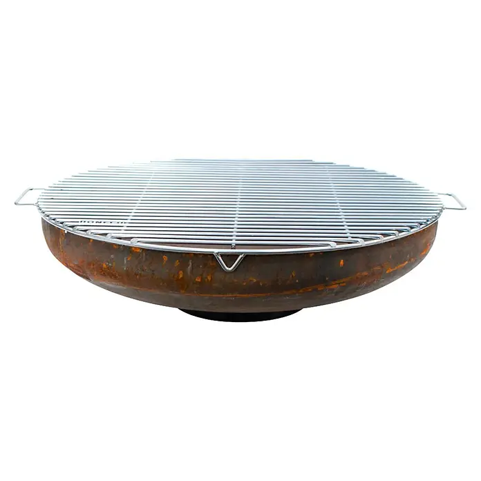 Nora Flames Brasero Calsotera con grill - Diámetro: 80 cm, Acero Corten - Brasero ovalado de metal rústico con parrilla plateada para cocinar al aire libre.